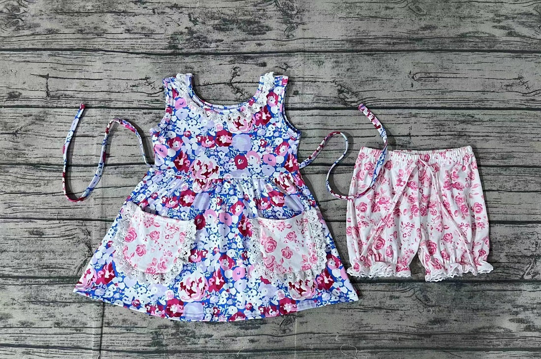 Moq 3 Pre-order GSSO0856 Baby Girls Sleeveless Floral Tunic Shorts Set