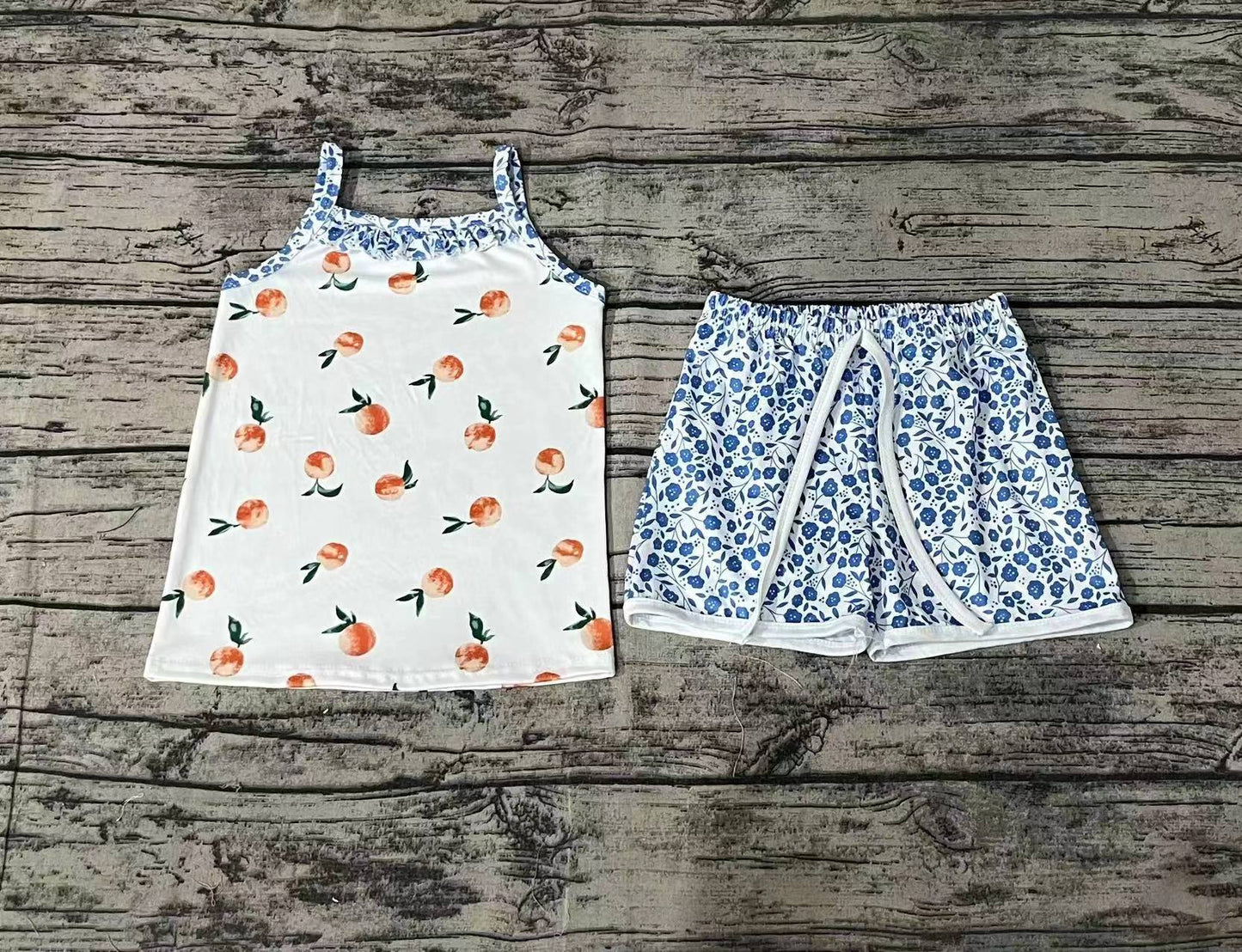 Pre-order Baby Girls Sleeveless Peach Tops Floral Shorts Set