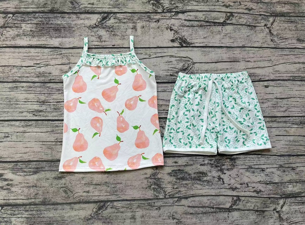 Pre-order Baby Girls Sleeveless Pears Tops Floral Shorts Summer Set