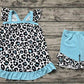 Pre-order Baby Girls Leopard Tunic Blue Ruffle Shorts Summer Set