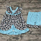 Pre-order Baby Girls Leopard Tunic Blue Ruffle Shorts Summer Set