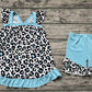 Baby Girl Leopard Tops Blue Ruffle Shorts Summer Set