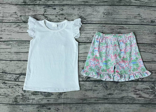 Pre-order Baby Girl Lace Short Sleeves White Tops Garden Shorts Summer Set