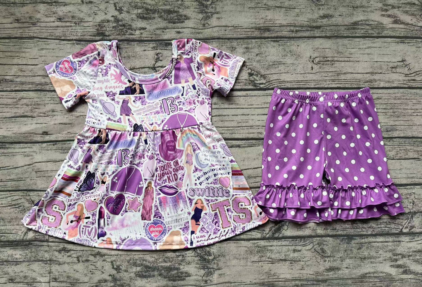 Baby Girl Singer Tunic Ruffle Purple Shorts Set