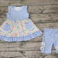 Baby Girl Sleeveless Floral Pocket Tops Blue Plaid Shorts Set