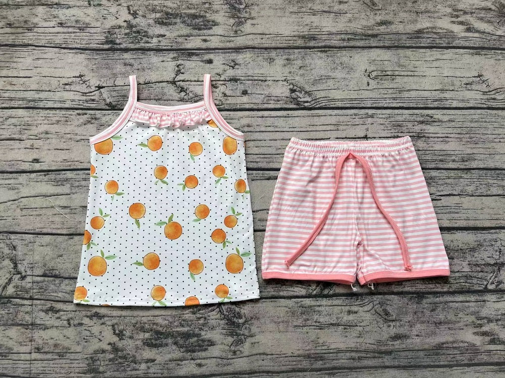 Pre-order Baby Girl Sleeveless Orange Tops Stripes Shorts Summer Set