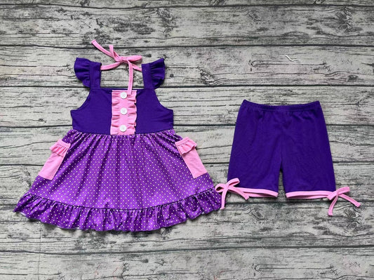 Pre-order Baby Girl Sleeveless Pocket Purple Tunic Shorts Summer Princess Set