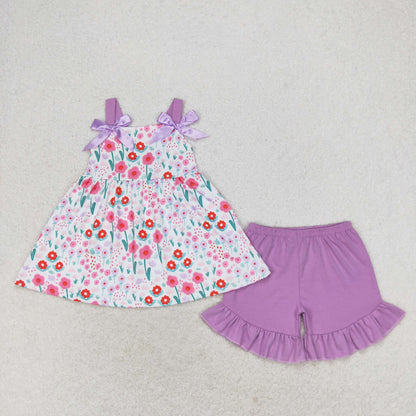 Baby Girl Bows Straps Flower Tunic Ruffle Shorts Set Sibling Summer Clothes RTS