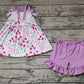 Baby Girl Sleeveless Floral Tops Purple Cotton Shorts Set