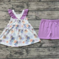 Pre-order Baby Girl Dogs Floral Tunic Purple Cotton Shorts Summer Set