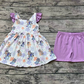 Pre-order Baby Girl Dogs Floral Tunic Purple Cotton Shorts Summer Set