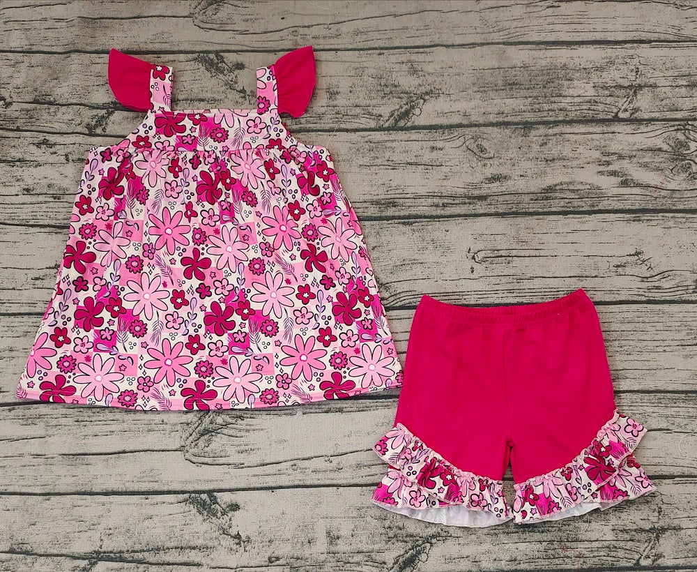 No moq Pre-order Baby Girl Short Sleeves Floral Shirt Shorts Summer Set