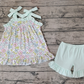 Baby Girl Sleeveless Floral Tunic Light Green Shorts Summer Set