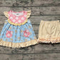 Baby Girl Flower Pocket Tunic Yellow Plaid Shorts Clothes Set