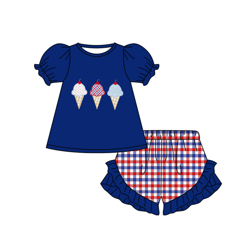 Moq 3 Pre-order Baby Girl Popsicle Tops Plaid Ruffle Shorts Summer July 4th Set