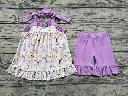 Pre-order Baby Girl Sleeveless Princess Floral Tunic Purple Shorts Set