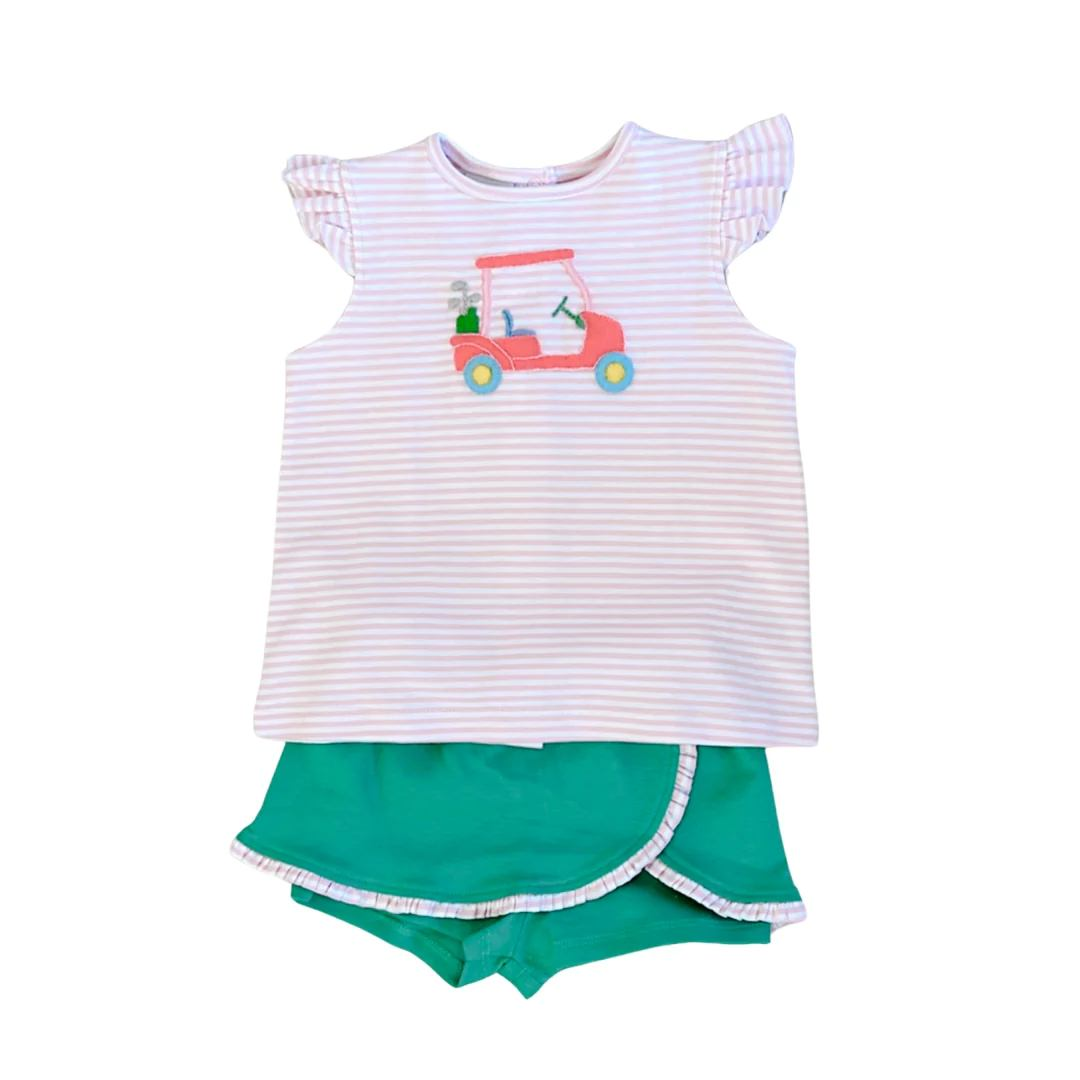 Moq 3 Pre-order Baby Girl Short Sleeves Golf Green Shorts Summer Set