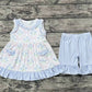 Baby Girl Flower Sleeveless Tunic Ruffle Blue Plaid Shorts Clothes Sets