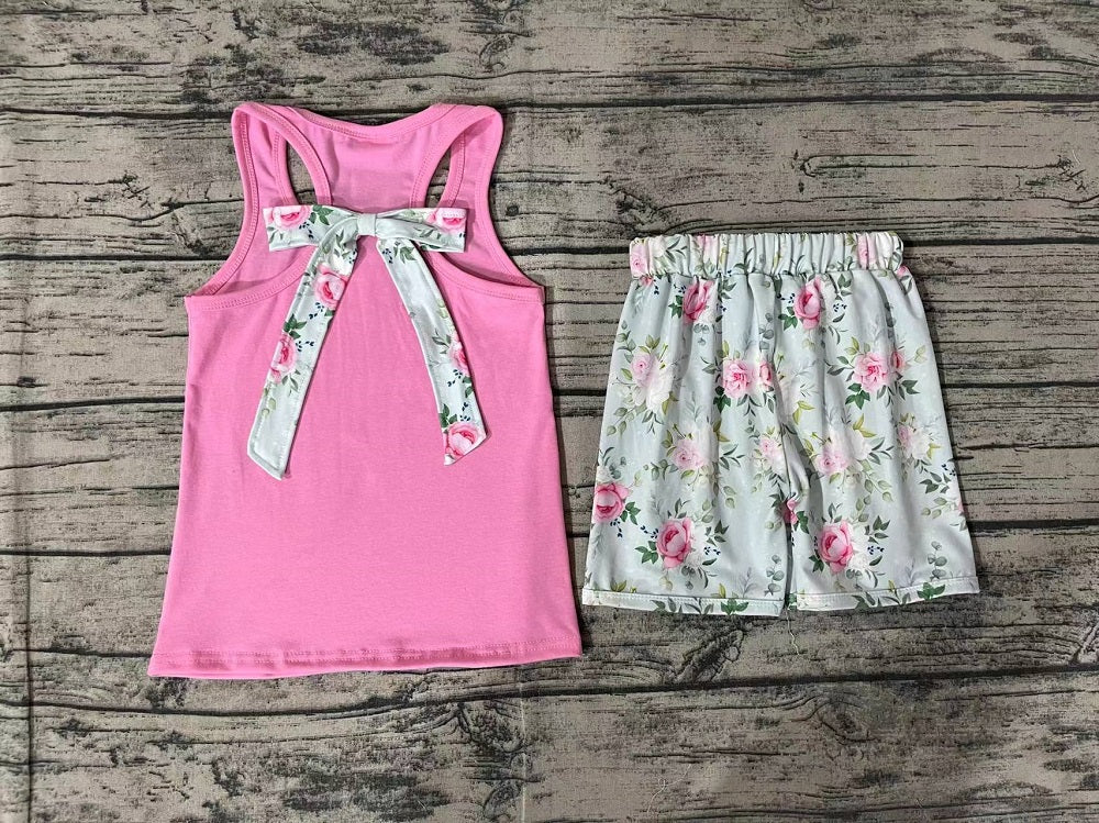 Pre-order Baby Girl Sleeveless Pink Tops Floral Shorts Summer Set