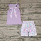 No moq Pre-order Baby Girl Sleeveless Purple Bow Tops Shorts Summer Set