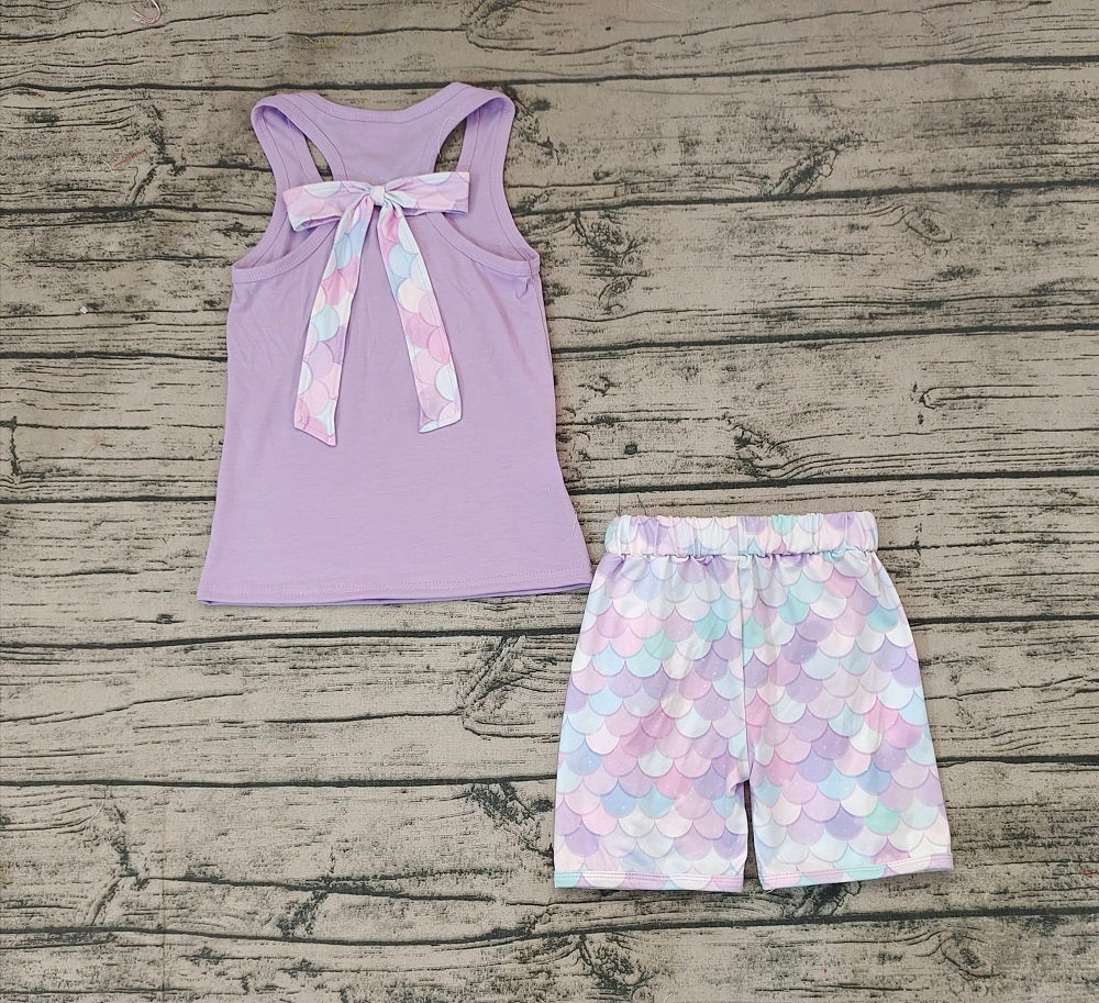 No moq Pre-order Baby Girl Sleeveless Purple Bow Tops Shorts Summer Set