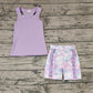 No moq Pre-order Baby Girl Sleeveless Purple Bow Tops Shorts Summer Set