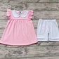 Baby Girl Pink Cotton Ruffle Tunic Blue Stripes Shorts Summer Set