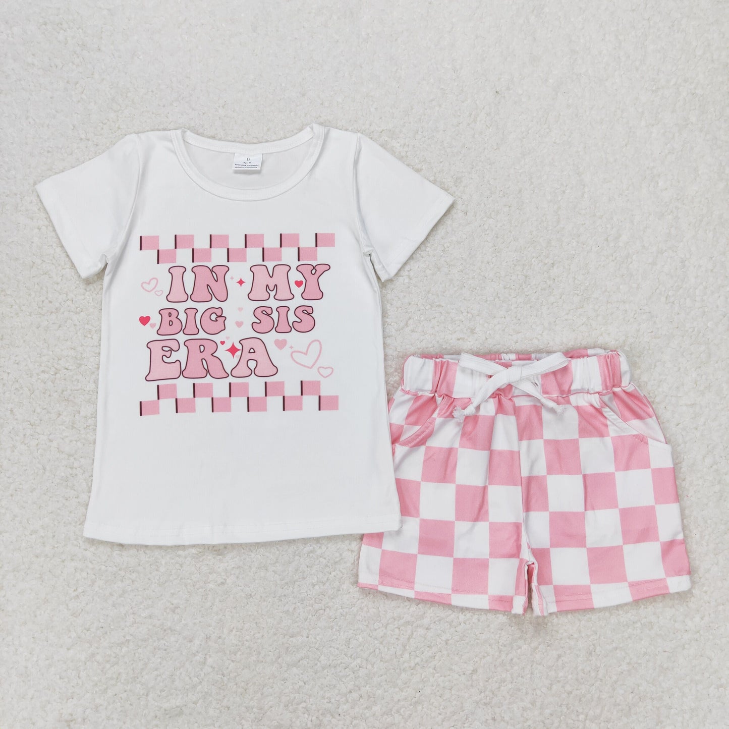 Baby Girl Short Sleeves Little Big Sister Shirt Ruffle Plaid Shorts Sibling Clothes Set RTS
