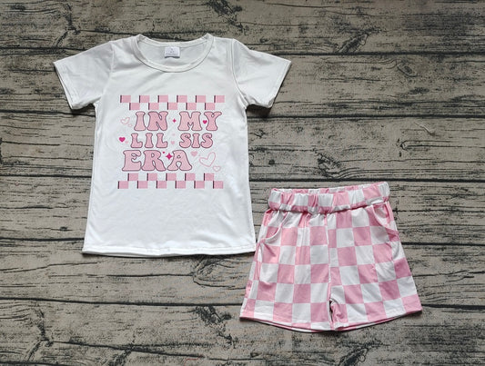 Pre-order Baby Girl Short Sleeves Littler Sister Shirt Pink Checkered Shorts Summer Set