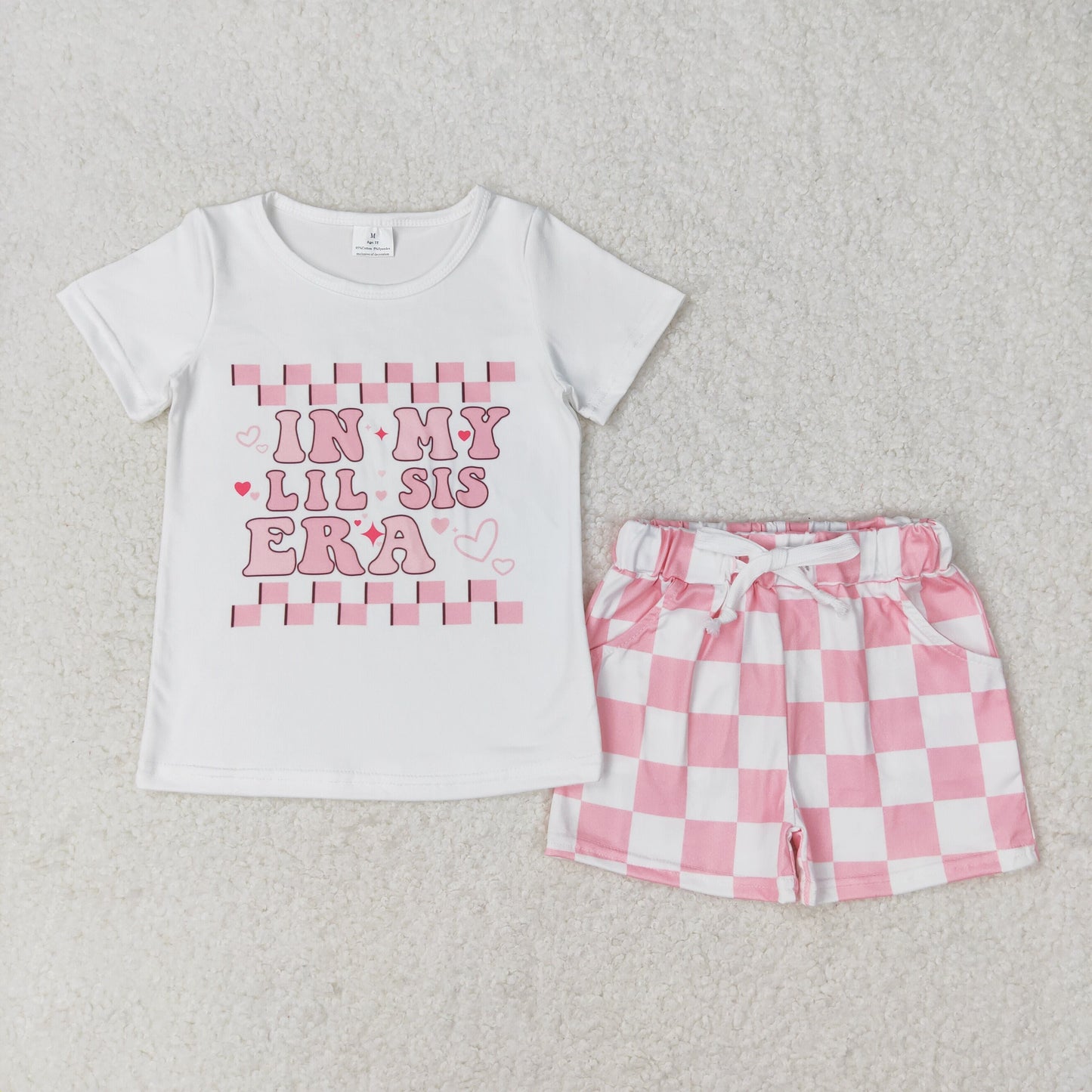 Baby Girl Short Sleeves Little Big Sister Shirt Ruffle Plaid Shorts Sibling Clothes Set RTS