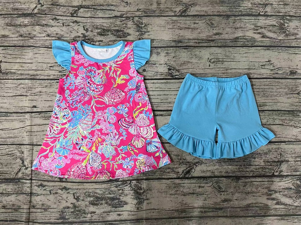 Pre-order Baby Girl Shells Tunic Blue Shorts Summer Set