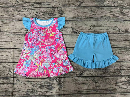 Pre-order Baby Girl Shells Tunic Blue Shorts Summer Set