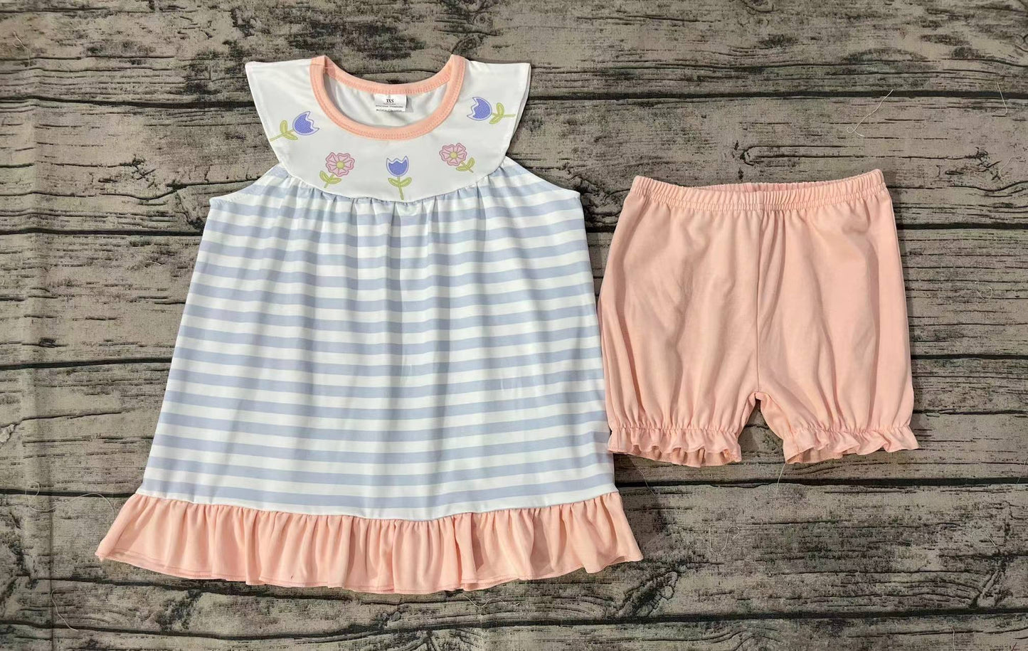 Baby Girl Flower Stripes Tops Cotton Shorts Summer Set