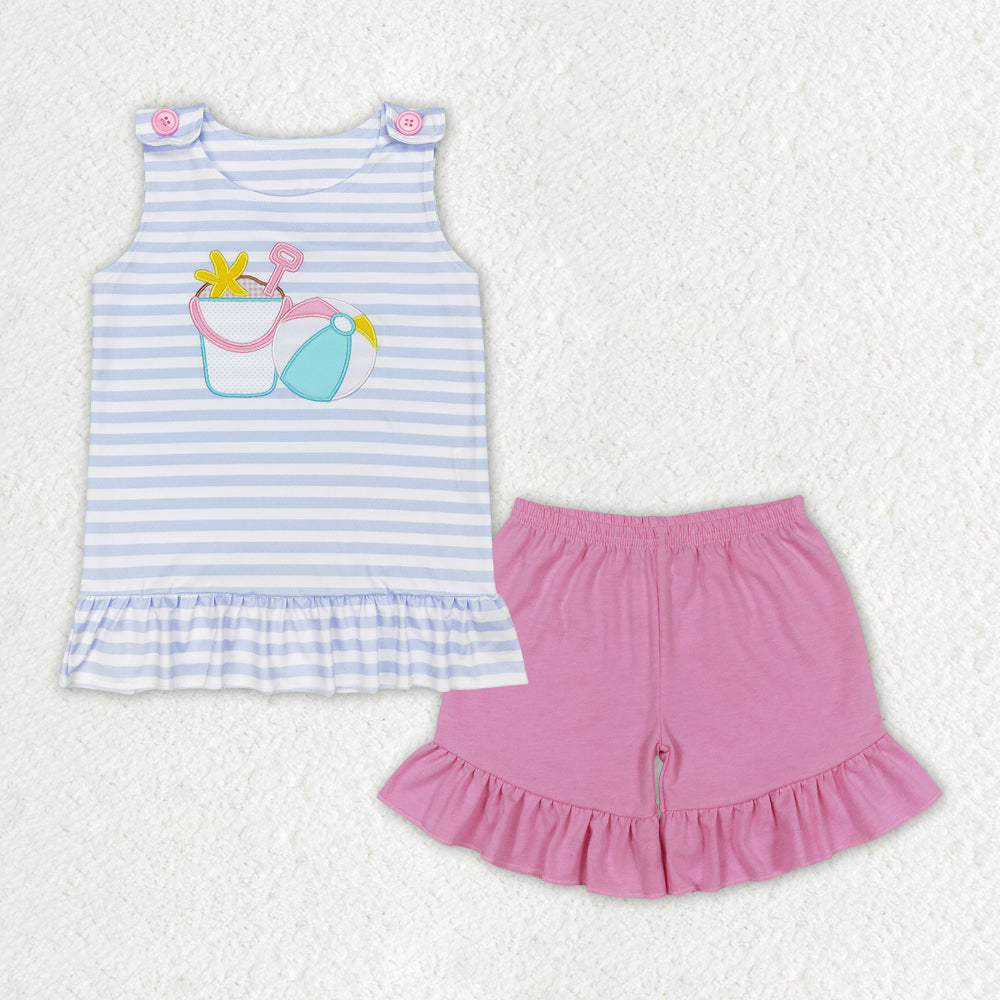 Baby Boy Girl Sleeveless Embroidery Beach Play Sibling Romper Outfit RTS