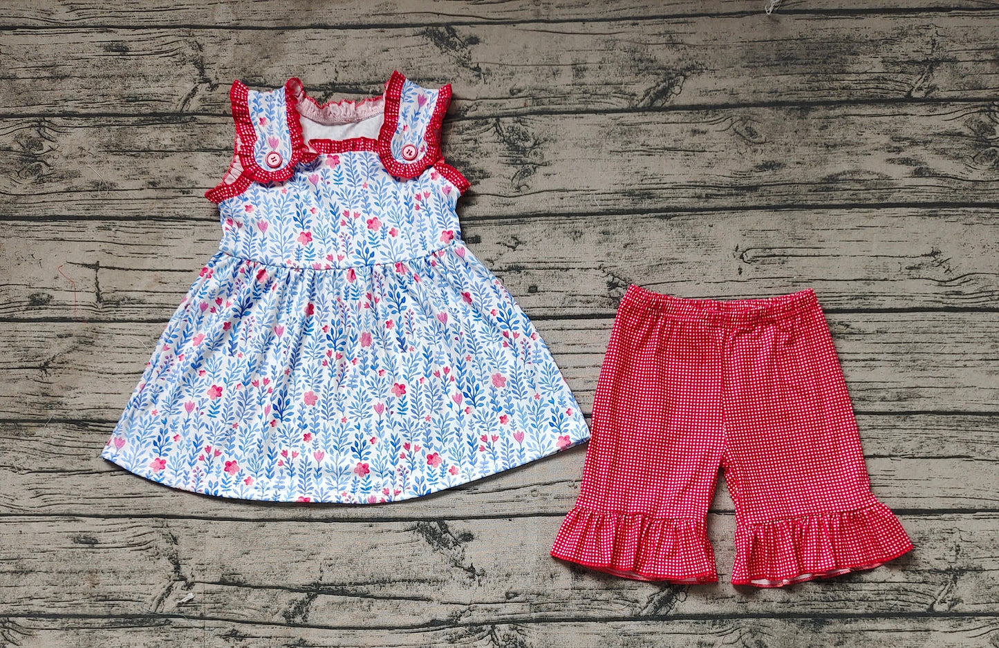 Baby Girl Flower Tunic Cotton Ruffle Shorts Summer Set