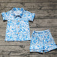 Baby Girls Flower Buttons Shirts Shorts Pajamas Blue Set