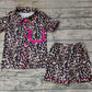 Adult Women Short Sleeves Buttons Shirt Shorts Pajamas Leopard Set