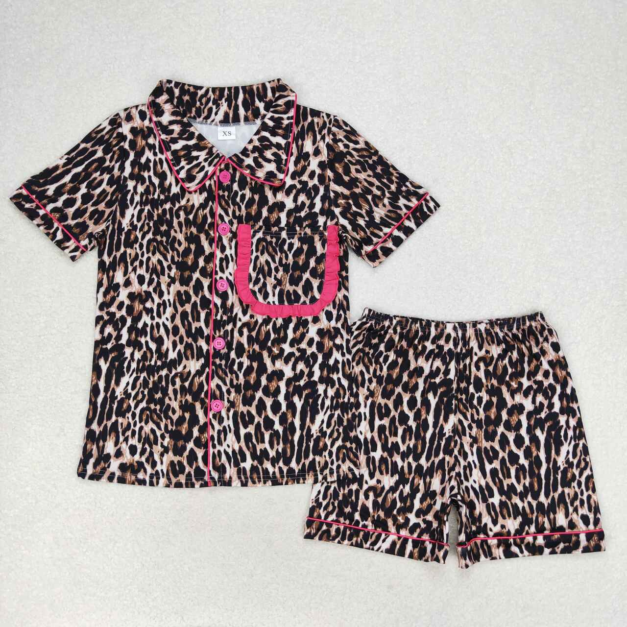 Sibling Adult Women Short Sleeves Leopard Aztec Buttons Pockets Shirt Shorts Pajamas Sets