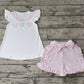 Baby Girl Short Sleeves Mouse Tops Pink Plaid Shorts Set