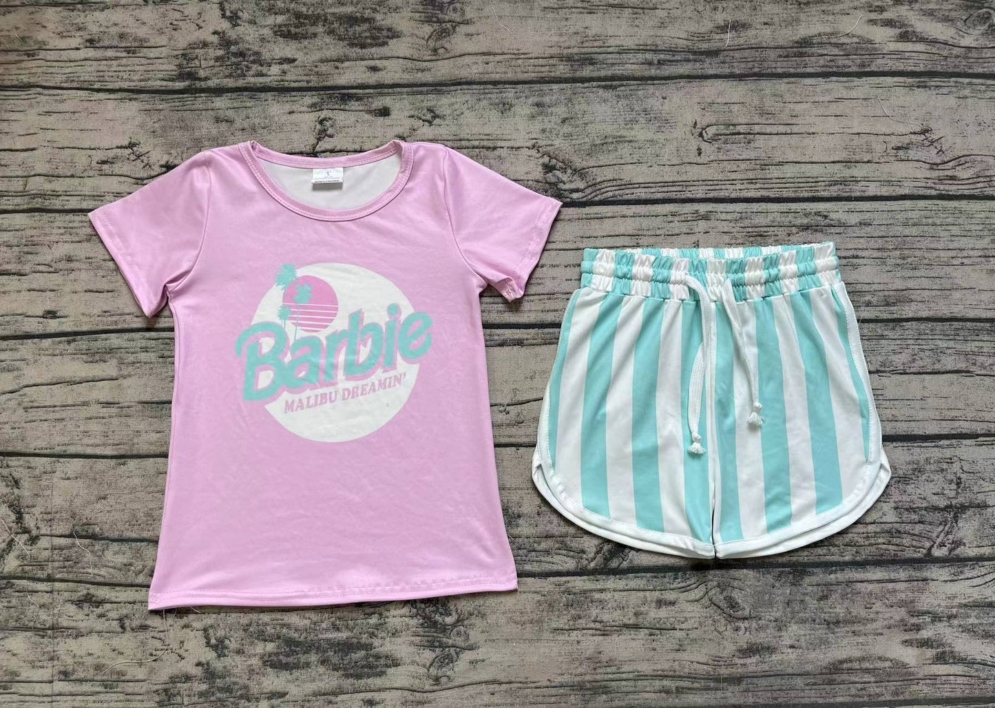 Baby Girl Short Sleeves Doll Pink Shirt Stripes Shorts Summer Set