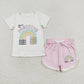 Sibling Baby Girls Positive Rainbow Shirts Top Ruffle Shorts Clothes Sets