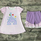 Baby Girl Short Sleeves Castle Tops Purple Shorts Summer Set