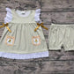 Baby Girl Short Sleeves Sunflower Pocket Tops Plaid Shorts Set