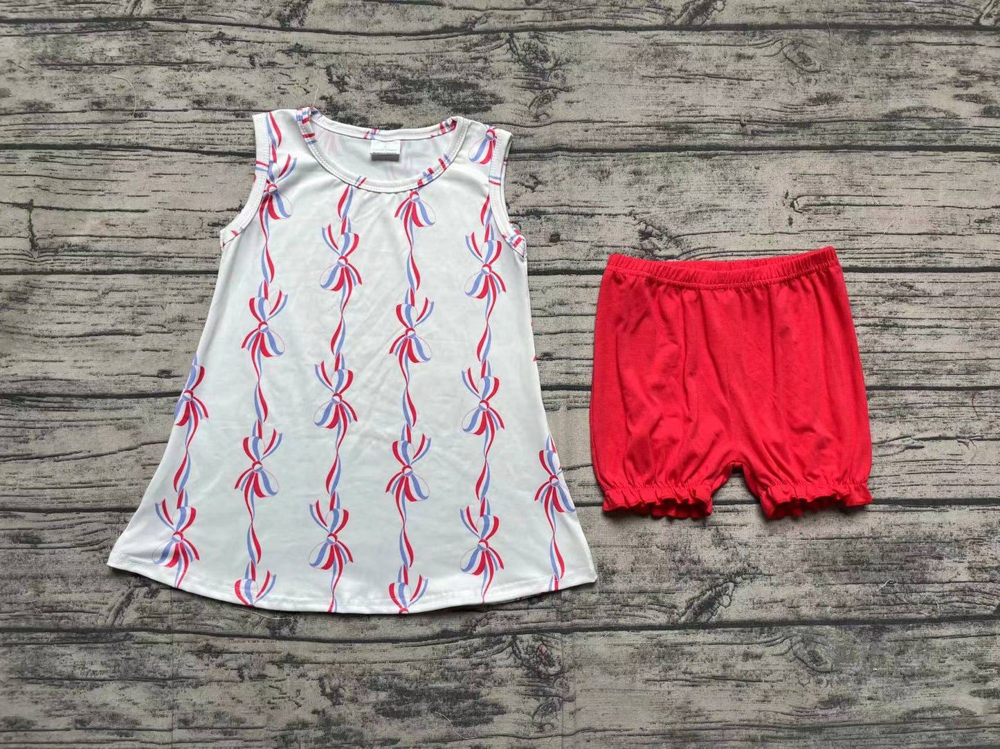 Baby Girl July 4th Bows Tunic Red Shorts Set