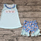 Baby Girl Sleeveless Blue Tops Elephant Shorts Summer Set