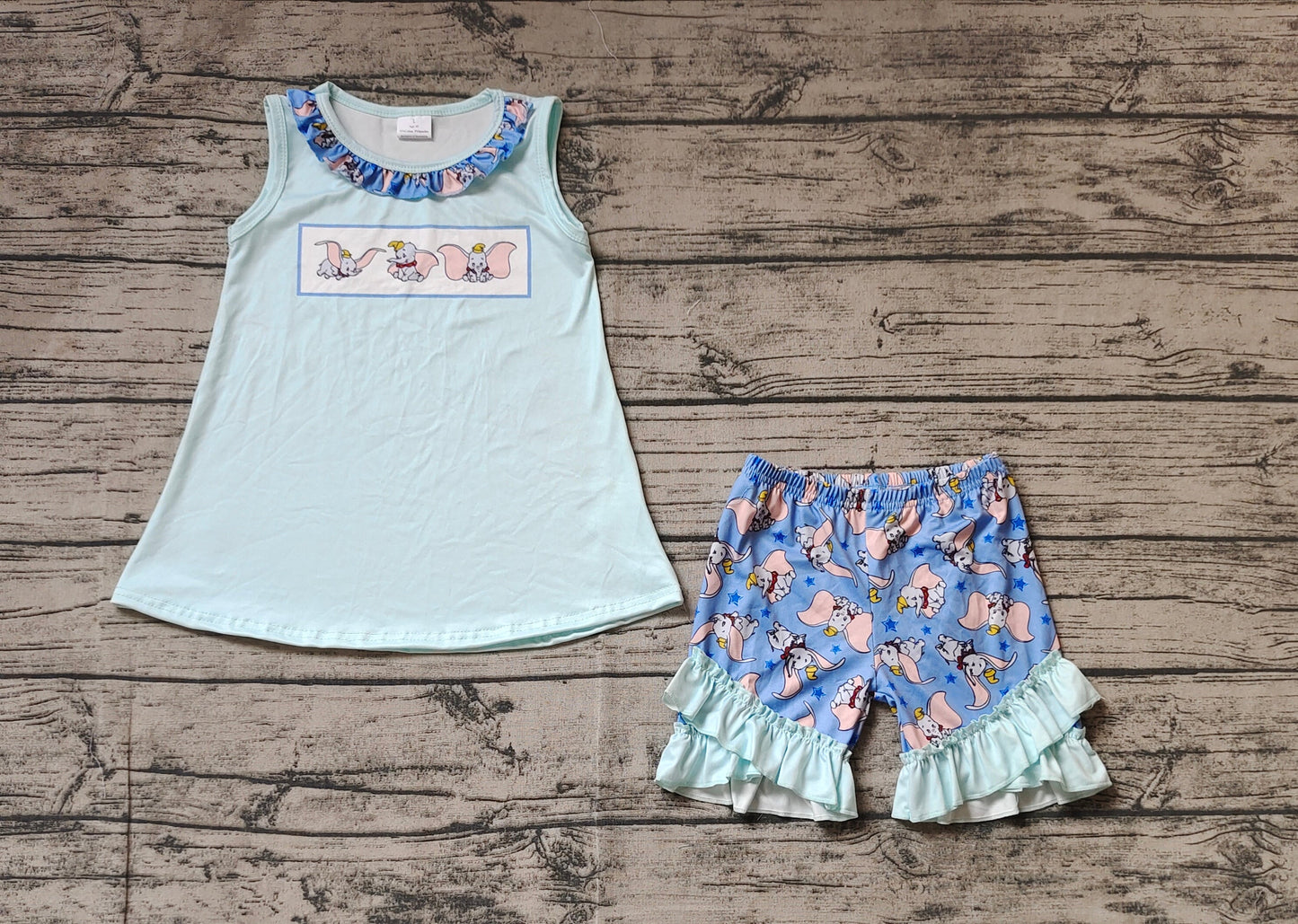 Baby Girl Sleeveless Blue Tops Elephant Shorts Summer Set