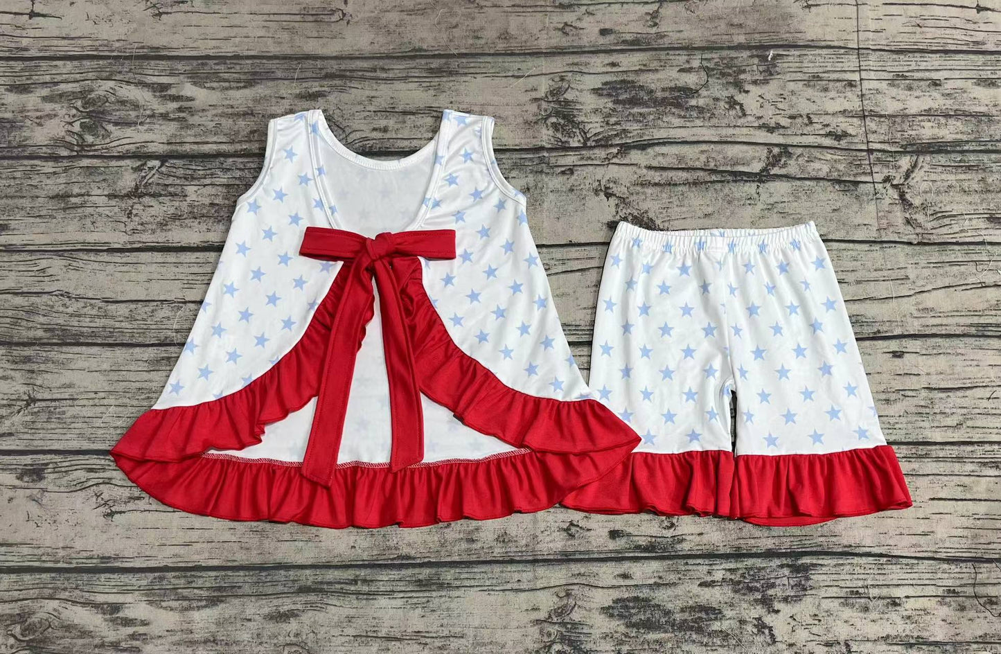 Baby Girl Sleeveless Stars Tunic Ruffle Shorts Set