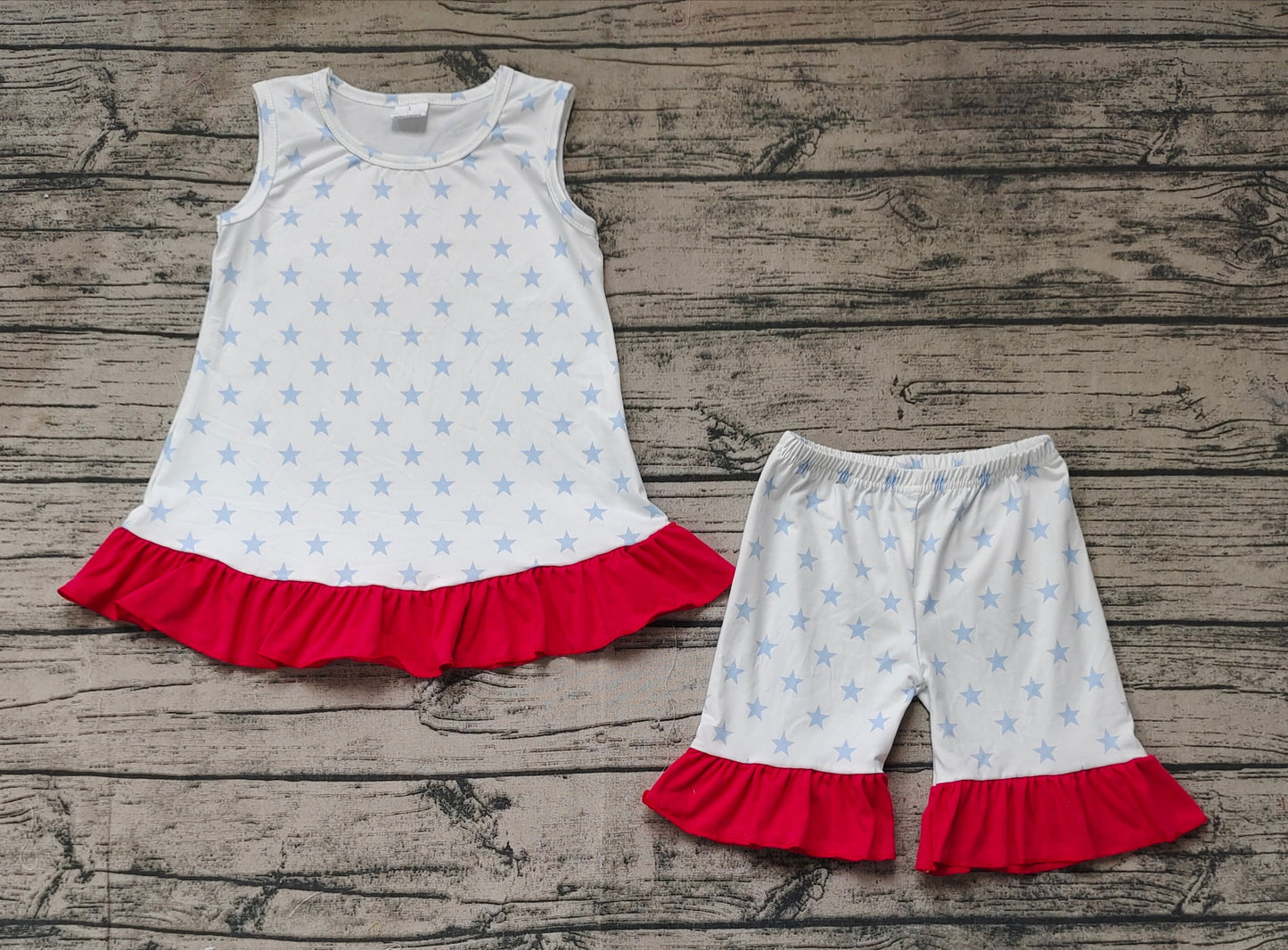 Baby Girl Sleeveless Stars Tunic Ruffle Shorts Set