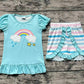 Baby Girl Short Sleeves Rainbow Tops Stripes Shorts Set