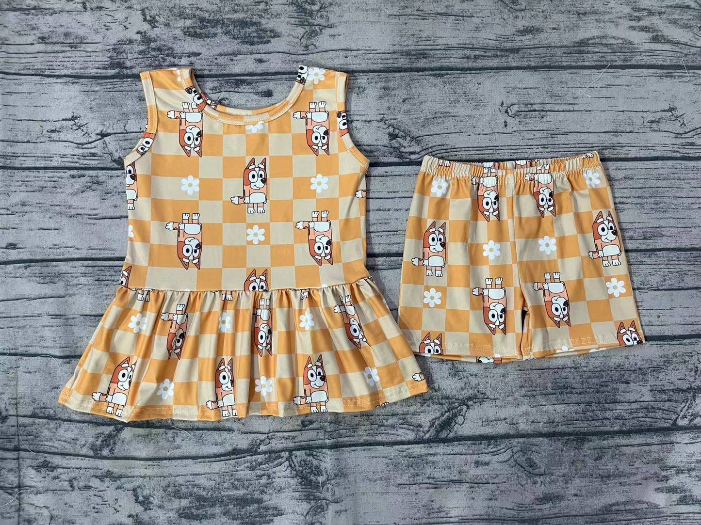 Baby Girl Dogs Flowers Tunic Shorts Orange Set